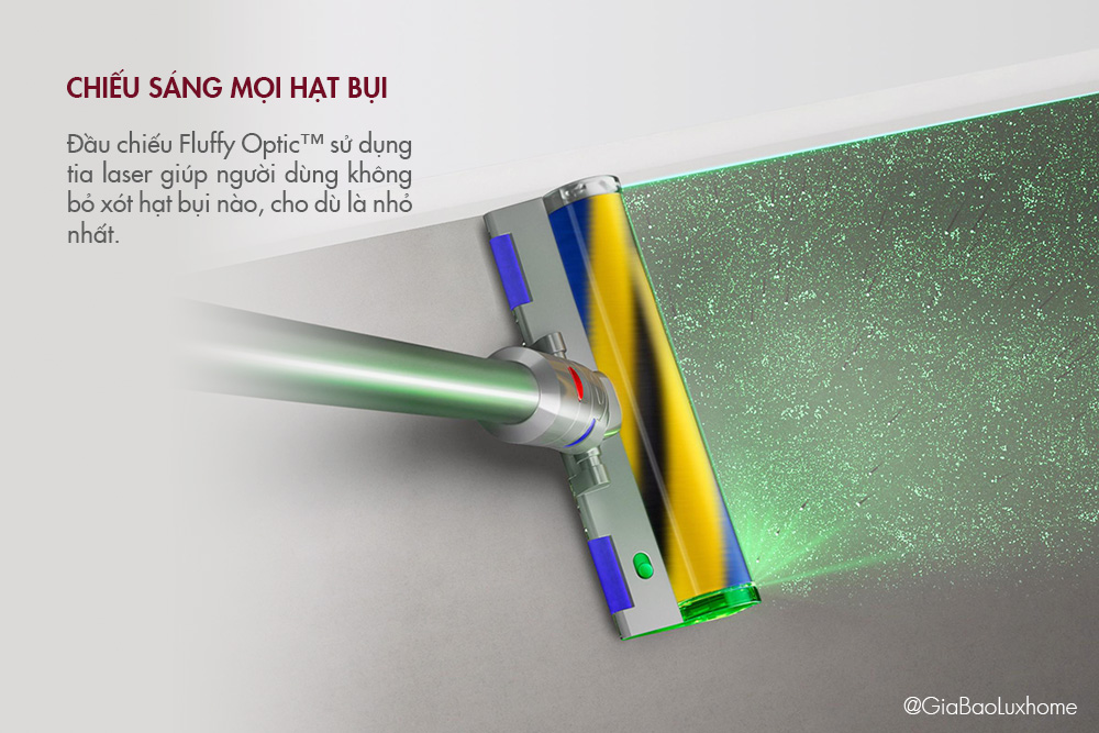 Đầu hút của máy hút bụi Dyson V12 Detect Slim Absolute chiếu tia laser