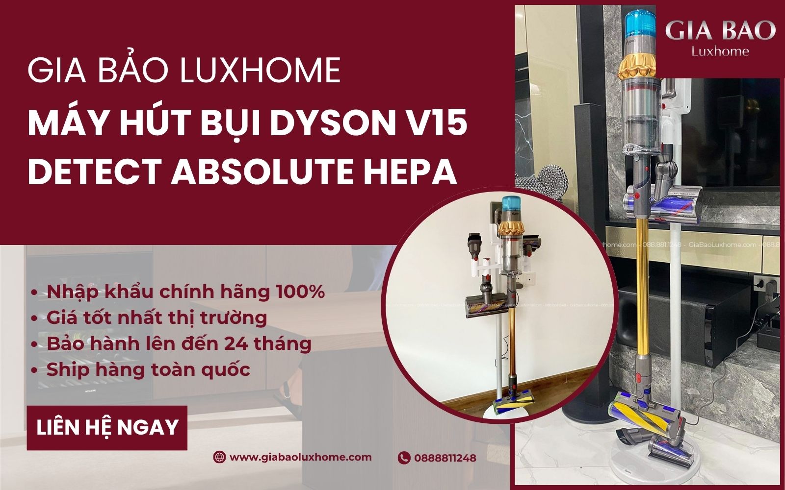 Gia Bảo Luxhome – Đơn vị bán máy hút bụi Dyson V15 Detect Absolute Hepa chính hãng 100%