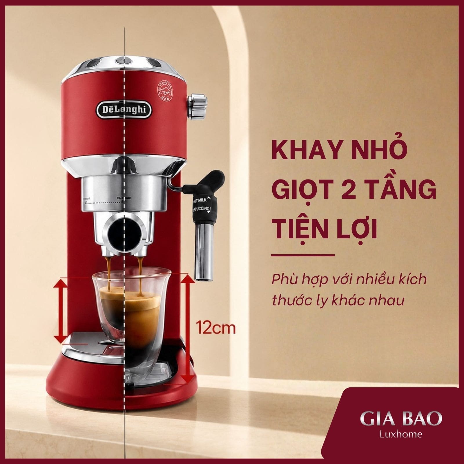 Khay nhỏ giọt trên Delonghi EC685 R có thể tháo rời linh hoạt