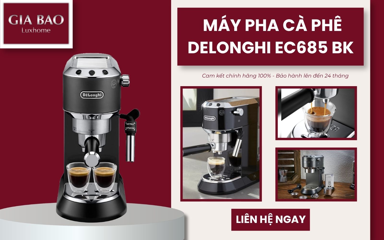 Mua máy pha cà phê Delonghi EC685 BK chính hãng tại Gia Bảo Luxhome Gia Bảo Luxhome – Đơn vị phân phối chính hãng máy pha cà phê Delonghi EC685 BK