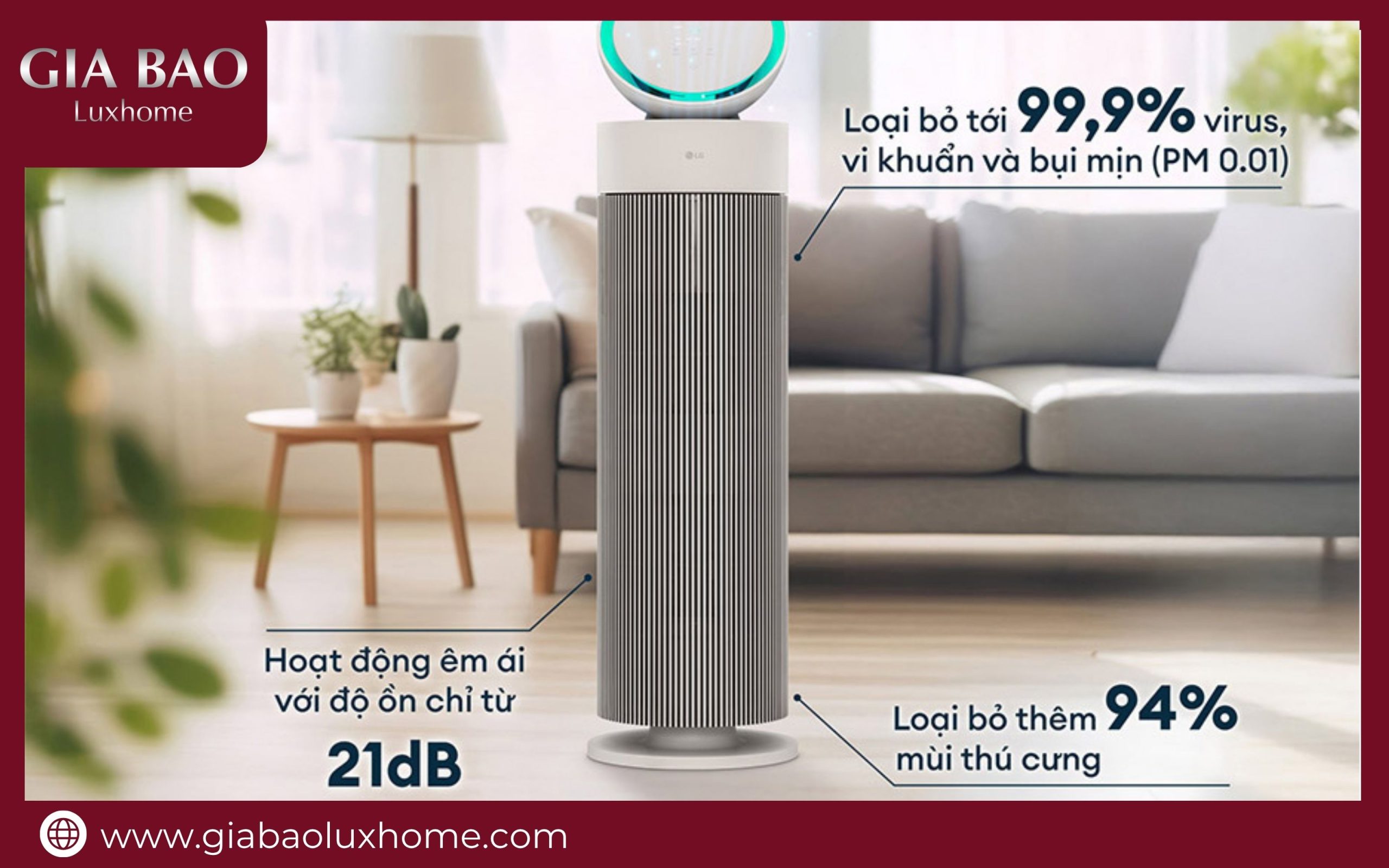 Máy lọc không khí LG vận hành êm ái với độ ồn thấp