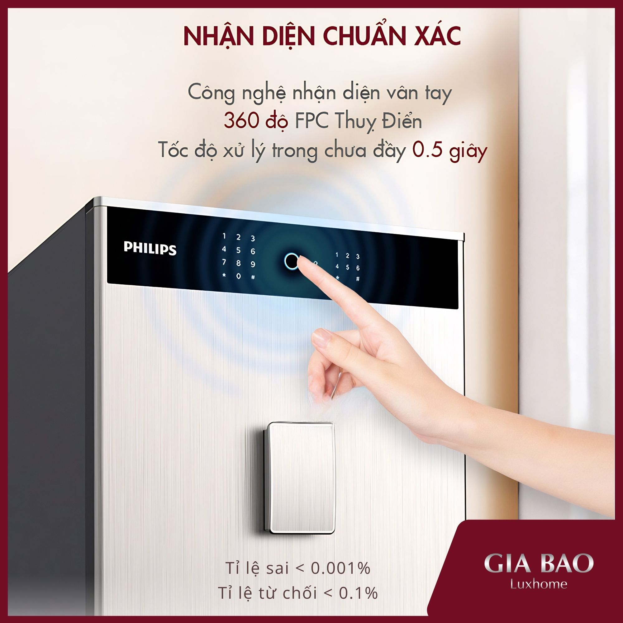 Két sắt hãng Philips ứng dụng công nghệ nhận diện sinh trắc học bán dẫn FPC Công nghệ bảo mật vân tay tiên tiến