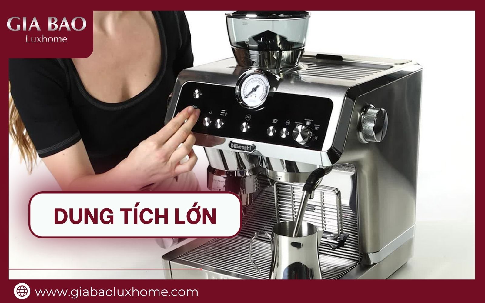 Bình chứa nước lớn và khay bã rộng giúp tiết kiệm thời gian vệ sinh hằng ngày Dung tích lớn, tiện lợi