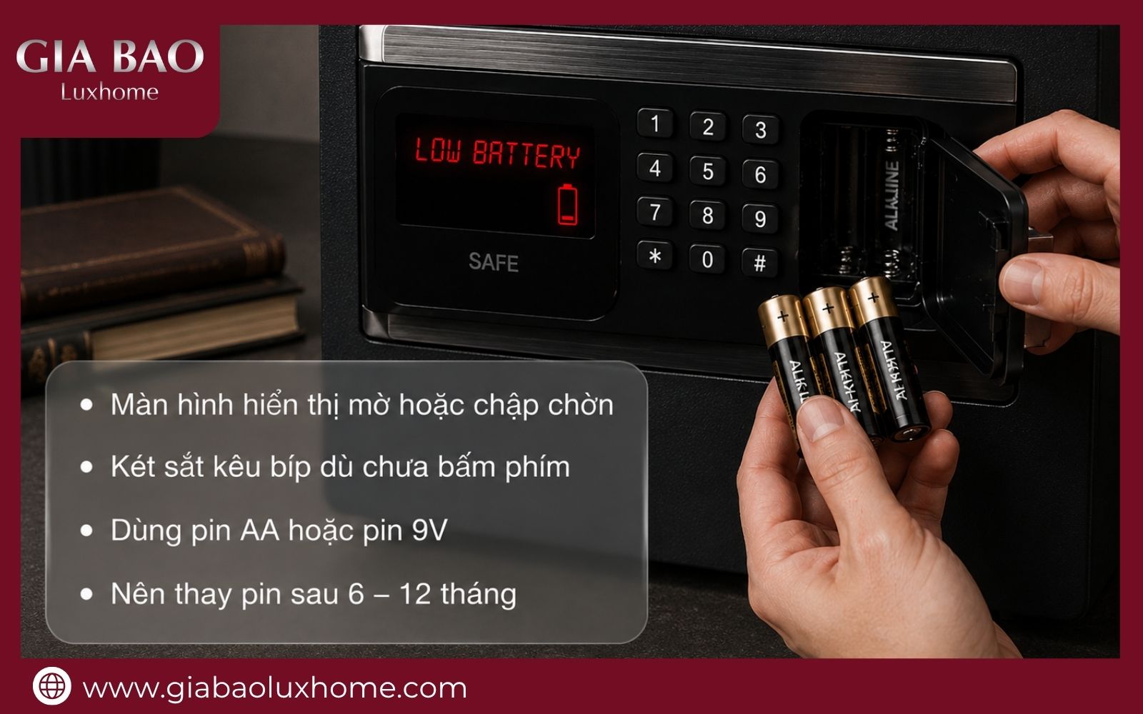 Pin yếu hoặc hết pin một trong những nguyên nhân két sắt kêu tít tít