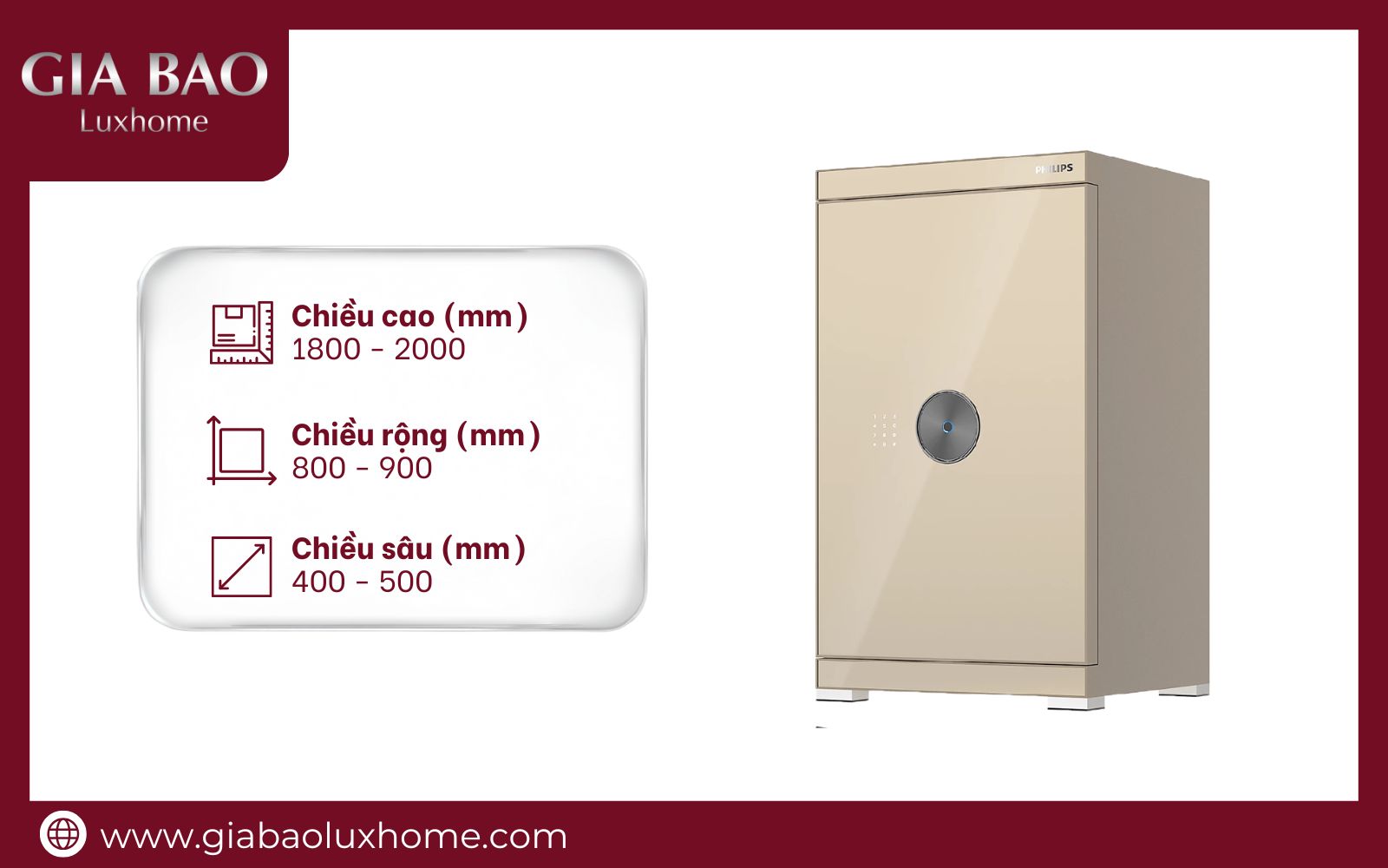 Kích thước két sắt chống cháy lớn phù hợp với nhu cầu cất giữ tài sản lớn cho doanh nghiệp, cửa hàng hoặc gia đình Két sắt lớn