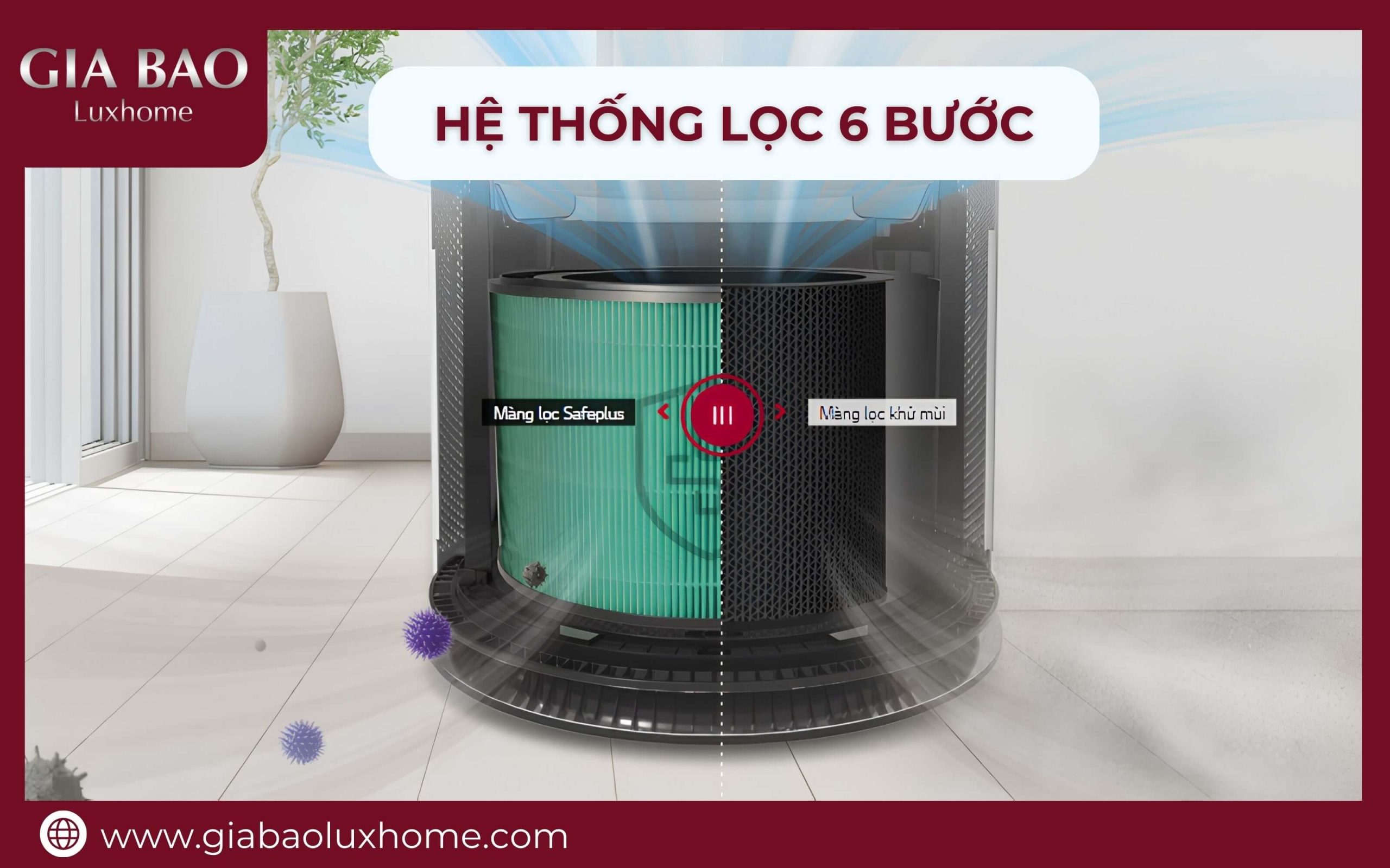 Máy lọc không khí có hệ thống lọc 6 bước 