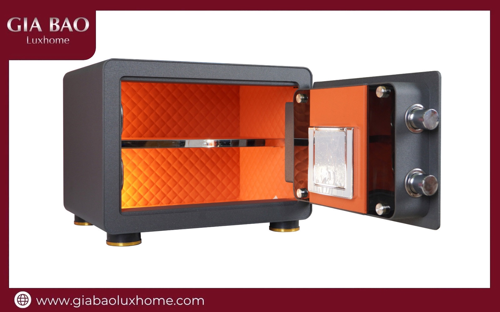 Két sắt mini Liberty LB30S mở cánh để lộ khoang trong bọc nỉ cam