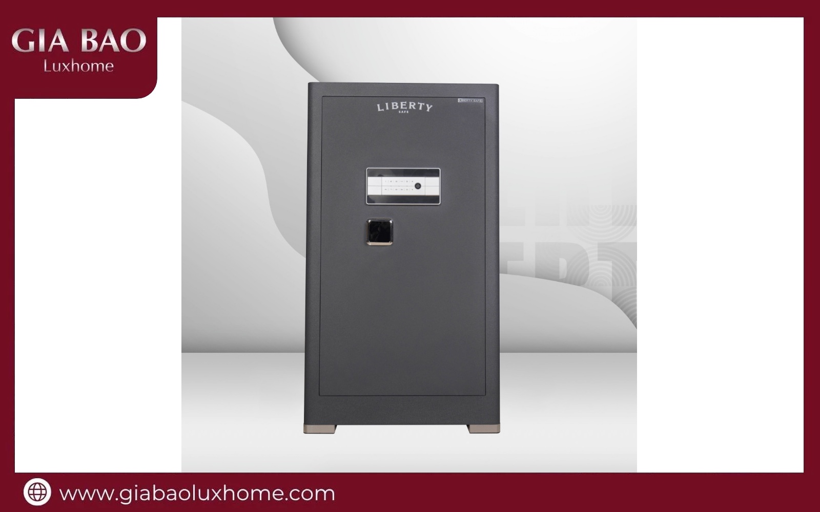Két sắt thông minh Liberty LB1000S thân cao màu xám đặt trong phòng