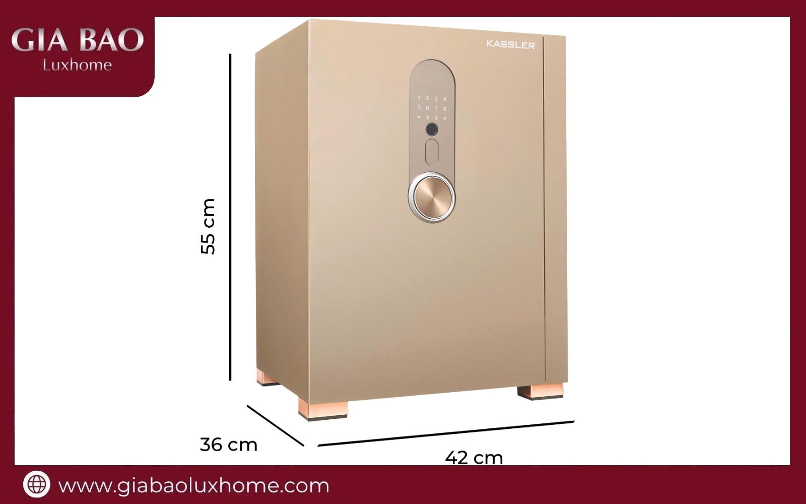 Két sắt thông minh Kassler KL-55H8 nhìn chính diện trên nền trắng