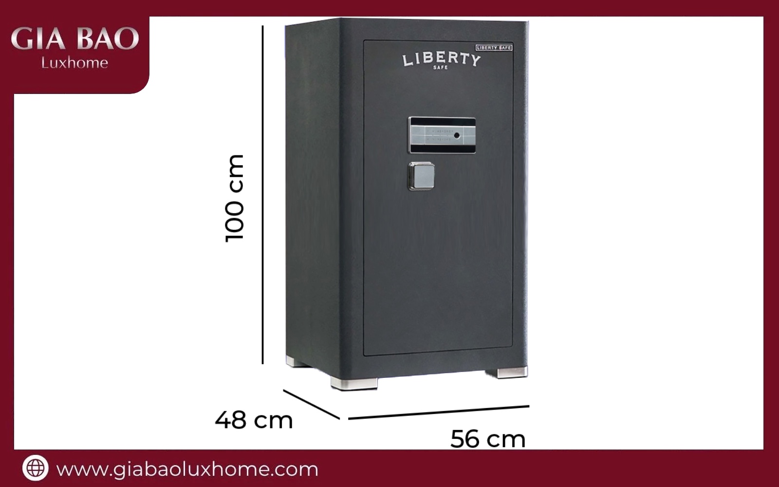 Bản vẽ kích thước két sắt Liberty LB1000S cao 100cm rộng 56cm sâu 48cm