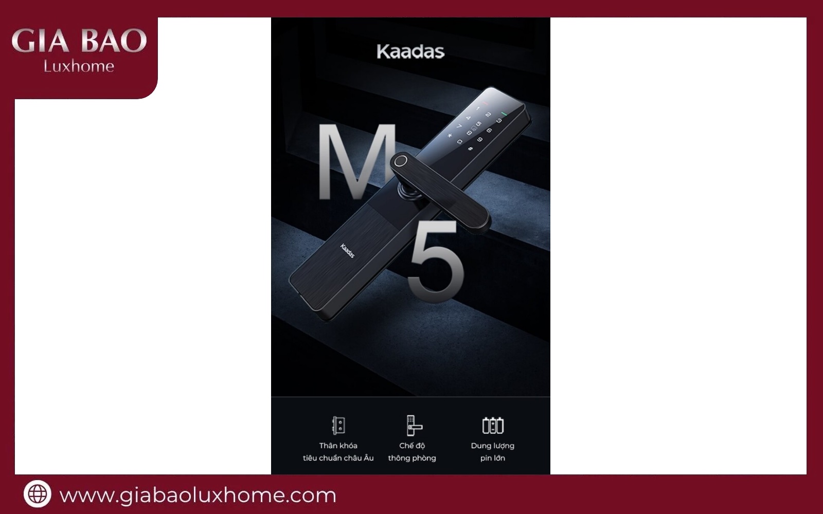 Mặt trong khóa cửa vân tay Kaadas M5 lắp trên cánh cửa gỗ