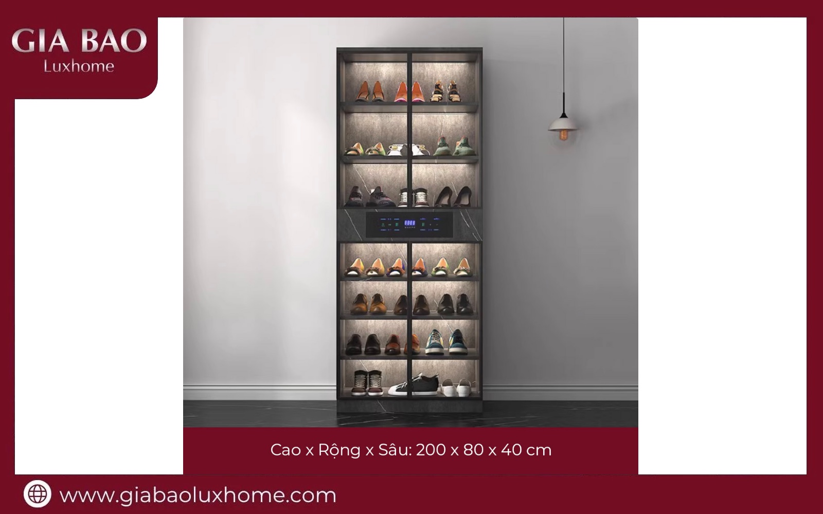Tủ giày thông minh GB04 bản cao 200cm rộng 80cm sâu 40cm