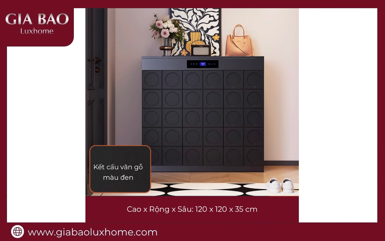 Bảng điều khiển đặt trên cánh tủ giày thông minh GB01 vân gỗ đen